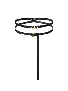 Dior Black Double-Strap Braided & Smooth Leather Belt with Gold Buckles 85cm